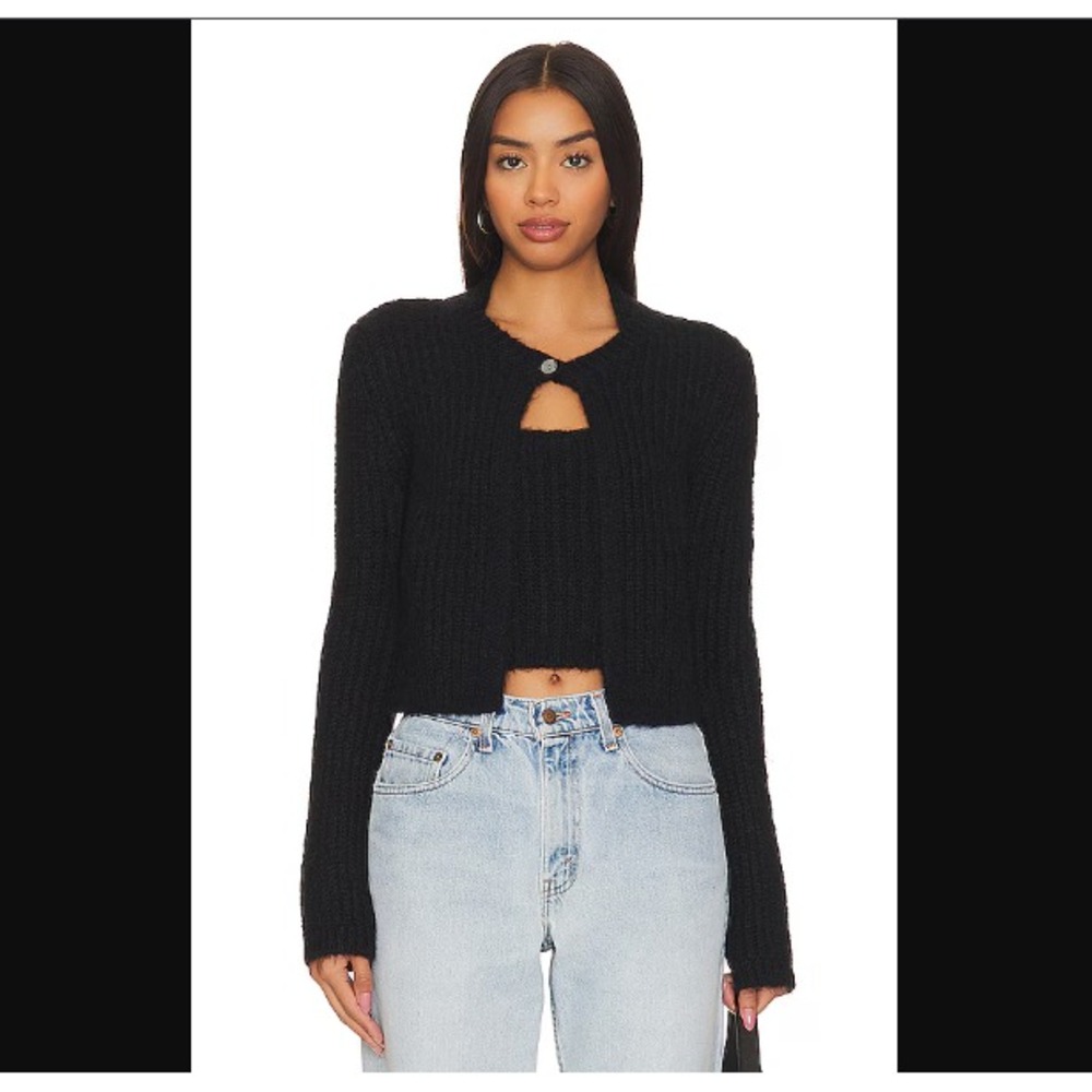 Pistola NWT Emilie Halter Cardigan Sweater Set Black Midnight Knit Alpaca Large - Picture 2 of 13